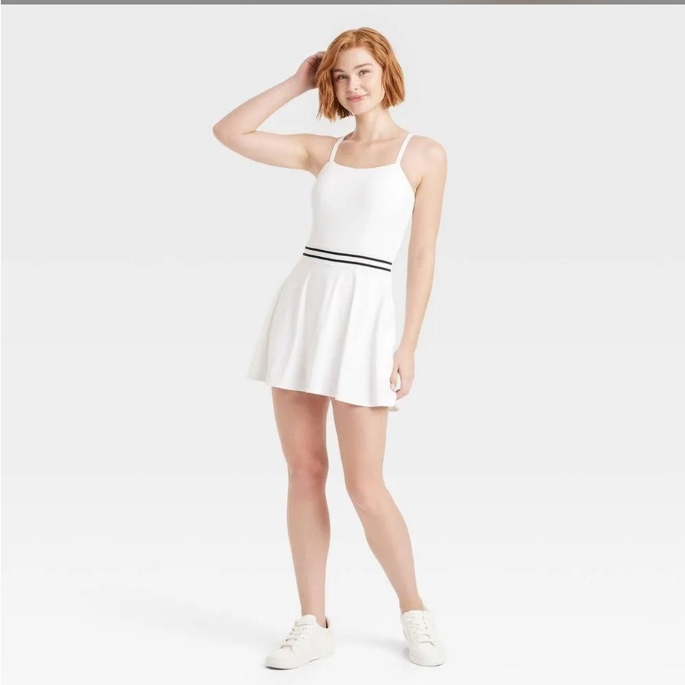 JoyLab White Active Sleeveless Dress with Black Stripe